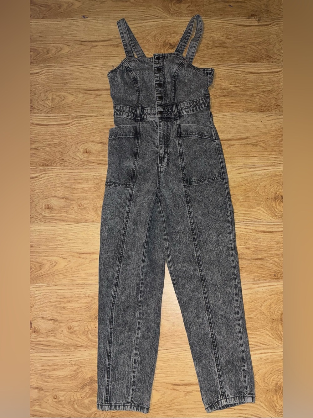 Acid Wash Black Denim Jumpsuit Overalls